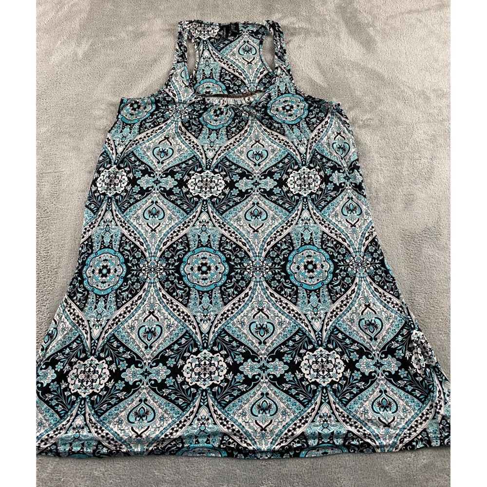 Cynthia Rowley Womens Blue Black Medallion Paisley Racerback Mini Dress Tunic S - Picture 2 of 9